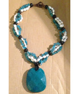 Vintage 1970s Hand Cut Multi Faceted Raw Aquamarine Pendant Cultured Pea... - $189.41 CAD