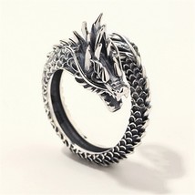 New Retro Vintage Domineering Dragon Tibetan Silver Rings For Men Zodiac Mens Gi - £7.37 GBP