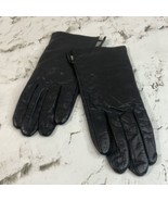 Black Genuine Leather Gloves Womens Sz M Acrylic Knit Lined Wrist Length - $19.79