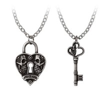 Alchemy Gothic P943 Key To Eternity 2pc Couples Necklaces Pendant Heart Key Lock - $44.00