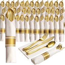 200 Pc. Set, Service For 50 - Wrapped Disposable Silverware Set With Forks, - £33.50 GBP