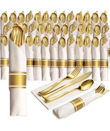 200 Pc. Set, Service For 50 - Wrapped Disposable Silverware Set With Forks, - £35.62 GBP
