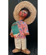 Vintage MidCentury 1950s Mexican Souvenir Boy Man Oil Cloth Traditional ... - €36,84 EUR