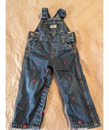 Osh Kosh Bgosh Girls Jean Overalls Pink Embroidered Hearts Size 24 Month - $20.37 CAD