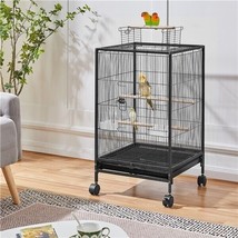 Bird Cage 35&#39;&#39; H Wrought Iron Parrot Cage With Rolling Stand And Open-Top - £73.56 GBP