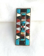 Zuni Cobblestone Inlay Turquoise Coral Mother Of Pearl Jet Sterling Silver... - £275.39 GBP