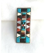 Zuni Cobblestone Inlay Turquoise Coral Mother Of Pearl Jet Sterling Silv... - £275.39 GBP