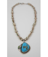Estate Sterling Silver Navajo Native American Turquoise Leaf Pendant - $269.63 CAD