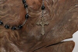 Vintage INRI Crucifix Catholic Jesus Christian Cross Pendant Rosary Necklace AB - £9.23 GBP