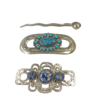 2 Hair Clips 1 Bell Trading Post Nickel Silver Faux Turquoise and 1 Lapi... - $49.77