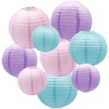 Paper Lanterns Party Decorations, Pink Purple Blue Round Hanging Lantern For Mer - £23.72 GBP