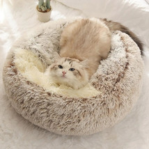 Warm Long Plush Pet Bed Enclosed Round Cat Cushion Comfortable Sleep Bag Cat Nes - £20.77 GBP