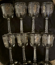 Libbey Silver Leaf Wine Glass Long Stem 7.25x3.25 (8 OZ) 8 In Lot Silver Trim - £26.37 GBP