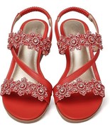 SHIBEVER Womens Sandals Wedge Summer Bohemia Red VT1605 EU42 US size 10 - €24,49 EUR