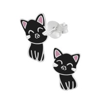 Black Cat 925 Silver Stud Earrings - £11.23 GBP