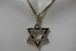 Genuine 14K Yellow Gold Large Star of David Diamond Pendant Judaica Charm 4.7Grm - £412.79 GBP