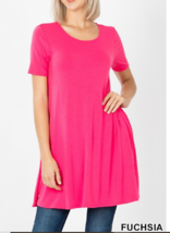  Zenana S Stretch Jersey Short Sleeve Round Neck Swing Bottom Tunic Top Fuchsia - £9.61 GBP