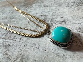 Handmade Artisan Antique 14k GF Sterling Turquoise Pendant Necklace 18” - £47.47 GBP