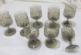 Vintage Libbey Prado Scroll Wine Glasses Brown Design Set 8 - £43.80 GBP