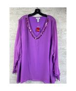 Avenue Purple Blouse Plus Size 26/28 Sequined V-Neck Long Sleeve Top New - €24,67 EUR
