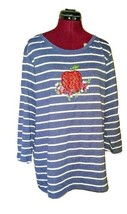 Karen Scott Top Multicolor Women Apple Floral Plus Size 1X Knit Striped - £18.71 GBP