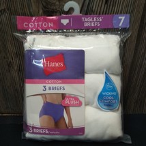 HANES Women&#39;s Tagless High Rise Cotton Briefs SZ 7 White 3-Pack Ultra Soft - £9.70 GBP