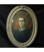 1918 WWI Hand Painted Navy Sailor Photo Oil Oval Bubble Glass Frame USA ... - $416.80 CAD