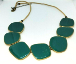 Lia Sophia Amazonia Gold Tone Green Enamel Statement Bib Necklace 22-25&quot; - £16.61 GBP