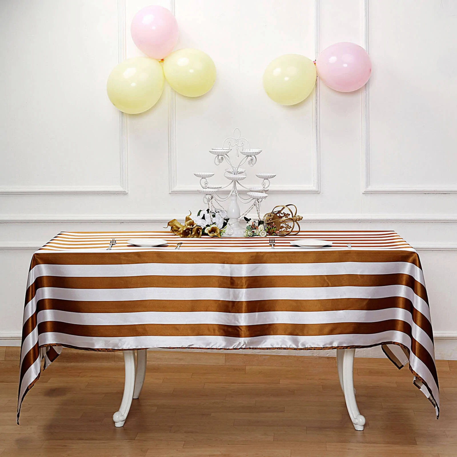 Gold - 60&quot;x102&quot; Rectangle Tablecloth Stripe Satin Seamless For Weddings - £23.72 GBP