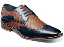 Men&#39;s Stacy Adams Joss Wingtip Oxford Dress Shoes Modern Navy Multi 25539-492 - £83.92 GBP