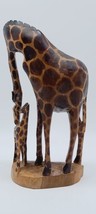 Giraffe Statue Mother and Baby African Muhuhu Wood Hand-Carved Kenya 12.5in - £25.32 GBP