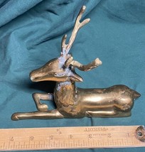 Vintage Solid Brass Sitting Stag/Buck with Antlers Figurine Approximately 6&quot;Tall - $19.00