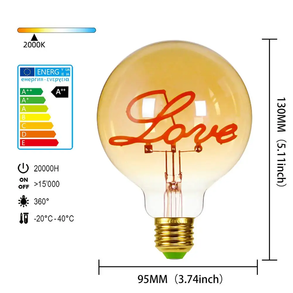 Edison Lamp  Edison Love Letter Bulb Creative  Warm Light Gl Chandelier Desk Lam - £207.22 GBP