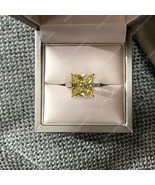 3.50Ct Princess Cut Yellow Diamond Solitaire Engagement Ring 14K White G... - £119.36 GBP