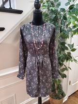 LOFT Women&#39;s Gray Floral 100% Polyester Long Sleeve Knee Length Dress Medium - £24.92 GBP