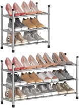 Tzamli 3-Tier Stackable Closet Shoe Rack Organizer, Expandable And, Silver Gray. - £31.63 GBP