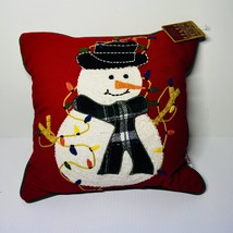 Christmas Throw Pillow Snowman Extra Merry Christmas Square 11 Inch X 11 Inch - £31.31 GBP