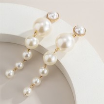 Kpop Trendy Simulation Pearl Long Earrings Women White Round Beaded Wedding Pend - £7.28 GBP