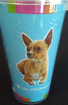 DOG LOVERS CUP Chihuahua Double Wall Insulated with Straw Blue Plastic NEW image 3