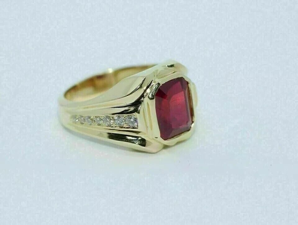 2.50Ct Emerald Cut Lab Created Ruby Men's Wedding Ring 14k Yellow Gold Plated Item image 8