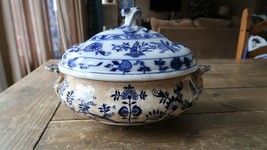 Antique MEISSEN Blue Onion Tureen Serving Bowl 13.5&quot; x 8.5&quot; NB2 - £196.69 GBP