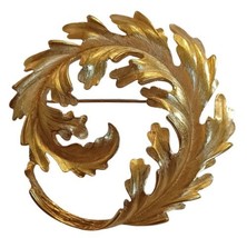 Monet Large Vintage Brushed Gold Tone Curled Leaf 3&quot; Brooch Heavy Swirl ... - $34.60
