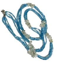 Vtg Glass Seed Beads 3Strand w/ Blue &amp; White Stripe  Beads Necklace 28” - £15.73 GBP