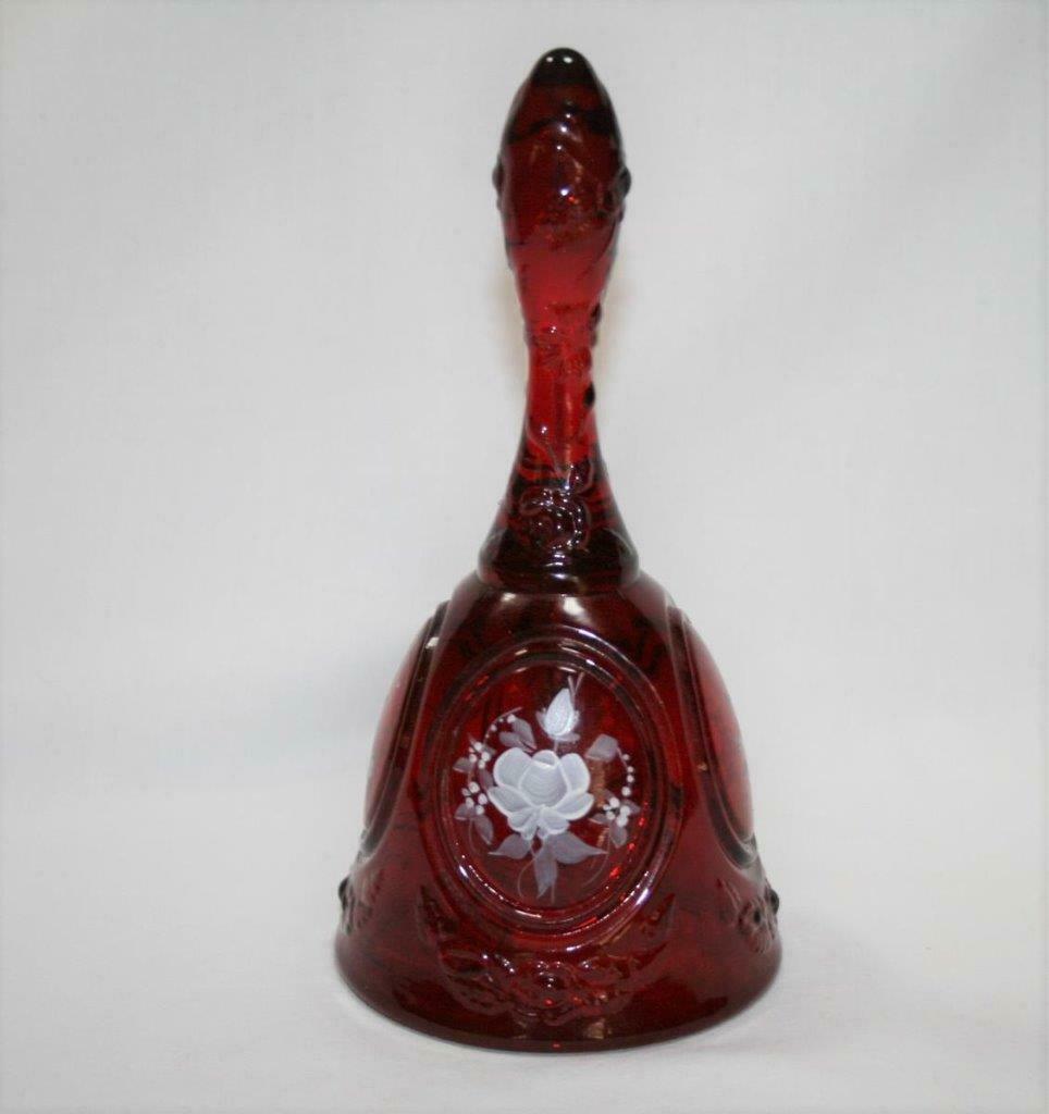 Fenton HP Signed Donna R Ruby Red White Rose Bell  #2346 - £30.37 GBP