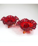 Fenton Red Amberina Basketweave Open Edge Candlestick (Set of 2) 1930s G... - $68.13 CAD