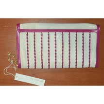 Christopher Kon Leather Clutch Handbag w/ Chain - Bone with Fuchsia Acce... - $22.46