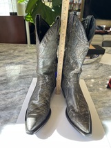 Vtg. Tony Lama cowhide Women’s Black Metallic Cowboy boots 6.5 M 12 inch shaft - £131.59 GBP