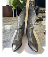 Vtg. Tony Lama cowhide Women’s Black Metallic Cowboy boots 6.5 M 12 inch... - $165.00