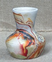 Nemadji Art Pottery 3 1/2 Inch Fiery Red Orange Smoky Gray Swirl Vase Dreamcore - £22.19 GBP