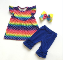 NEW Boutique Mermaid Rainbow Tunic Dress Ruffle Leggings Girls Outfit Si... - £10.38 GBP